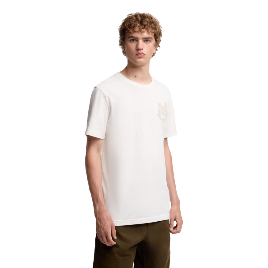 T-shirt col rond MONCLER jersey coton écru logo monogramme