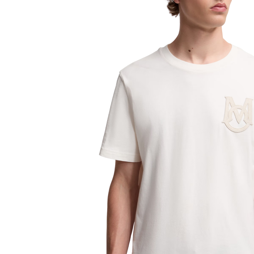 T-shirt col rond MONCLER jersey coton écru logo monogramme