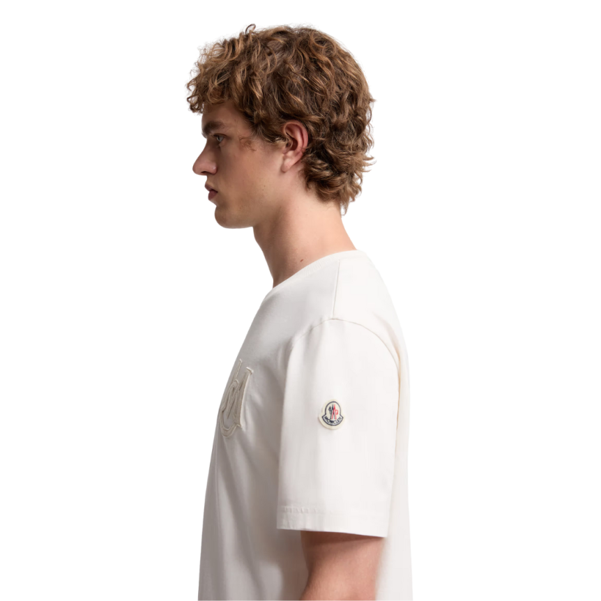 T-shirt col rond MONCLER jersey coton écru logo monogramme