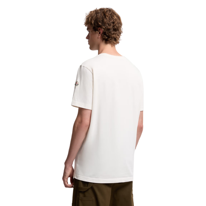 T-shirt col rond MONCLER jersey coton écru logo monogramme