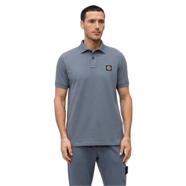 Polo manche courte STONE ISLAND slim coton gris écusson Compass