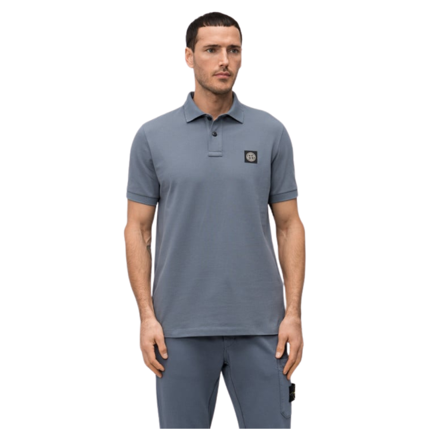 Polo manche courte STONE ISLAND slim coton gris écusson Compass