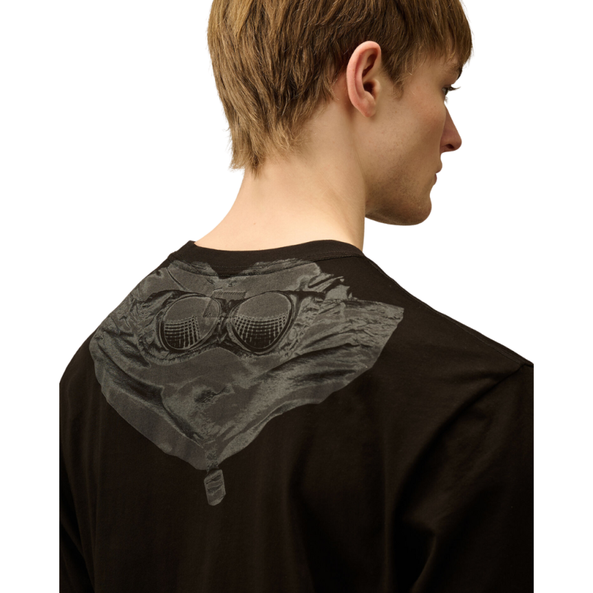 T-shirt col rond CP COMPANY coton noir capuche goggle dos