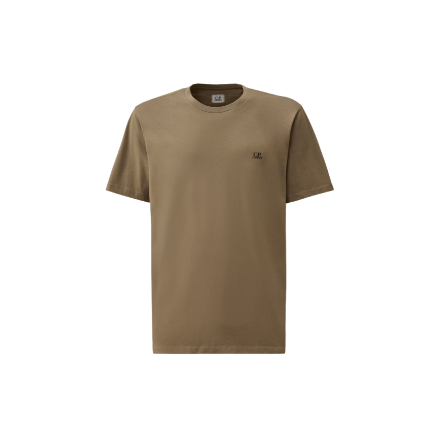 T-shirt col rond CP COMPANY coton gris beige imprimé capuche lunettes dos