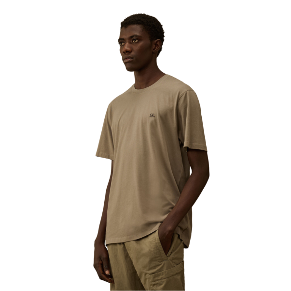 T-shirt col rond CP COMPANY coton gris beige imprimé capuche lunettes dos