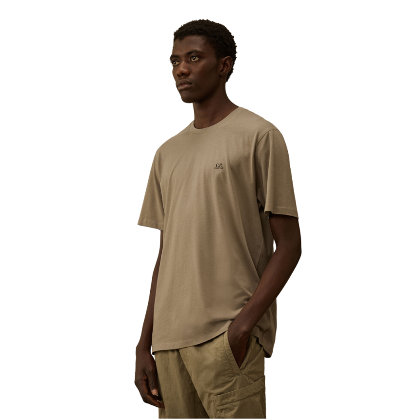T-shirt col rond CP COMPANY coton gris beige imprimé capuche lunettes dos