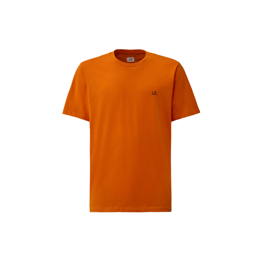 T-shirt col rond CP COMPANY coton orange imprimé capuche lunettes dos