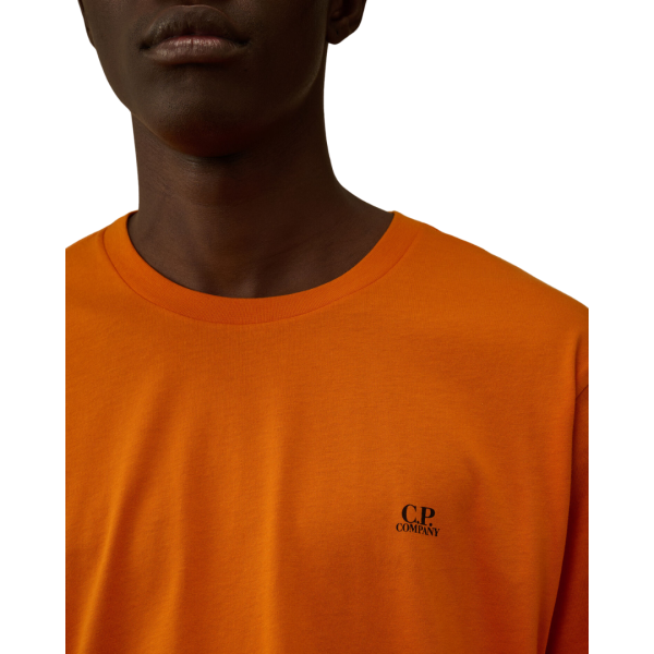 T-shirt col rond CP COMPANY coton orange imprimé capuche lunettes dos