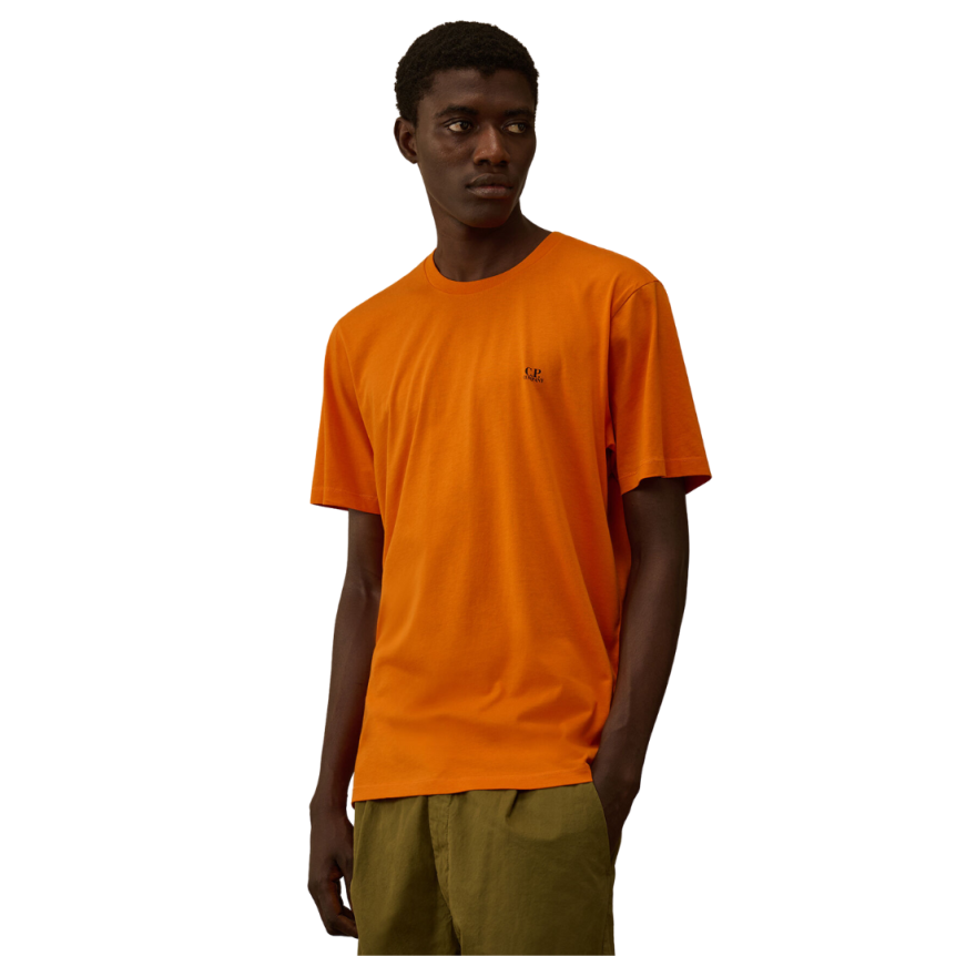 T-shirt col rond CP COMPANY coton orange imprimé capuche lunettes dos