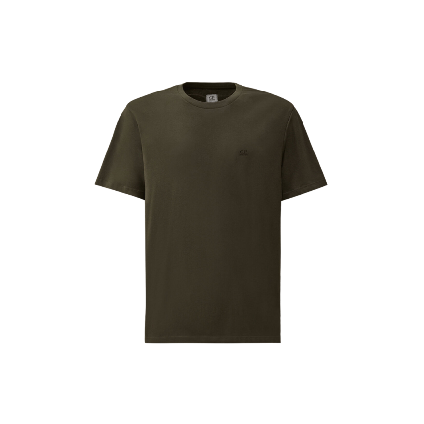 T-shirt col rond CP COMPANY coton gris anthracite imprimé capuche lunettes dos