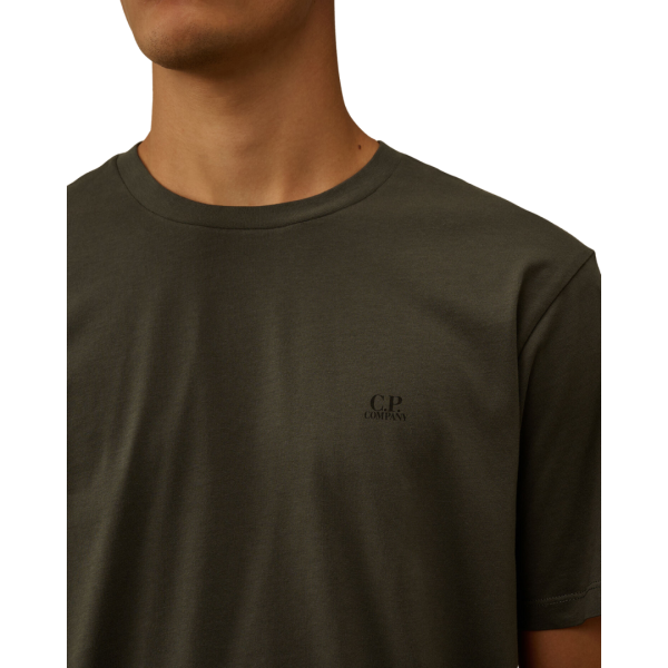 T-shirt col rond CP COMPANY coton gris anthracite imprimé capuche lunettes dos