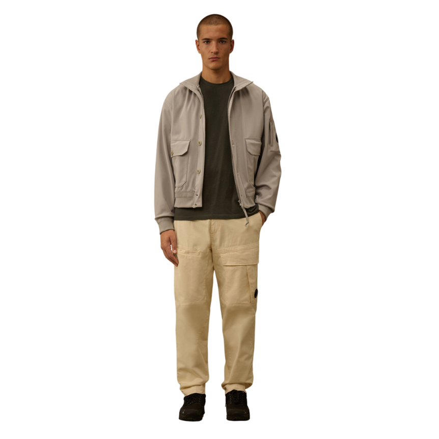 T-shirt col rond CP COMPANY coton gris anthracite imprimé capuche lunettes dos