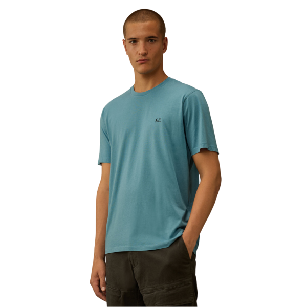 T-shirt col rond CP COMPANY coton bleu océan imprimé capuche lunettes dos