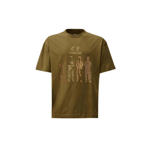 CP COMPANY T-shirt col rond coton kaki 4 marins britanniques