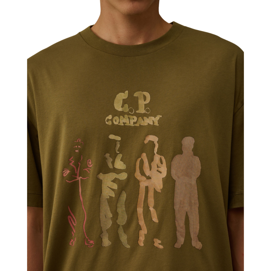 CP COMPANY T-shirt col rond coton kaki 4 marins britanniques
