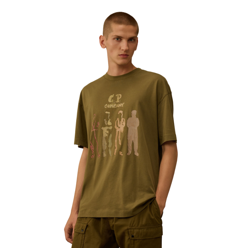CP COMPANY T-shirt col rond coton kaki 4 marins britanniques
