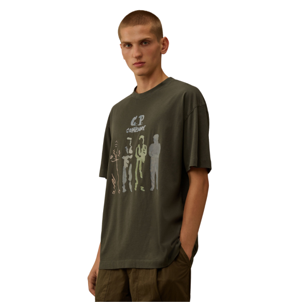 CP COMPANY T-shirt col rond coton gris anthracite 4 marins britanniques