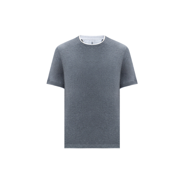 T-shirt ras du cou BRUNELLO CUCINELLI jersey coton gris elephant bord écru