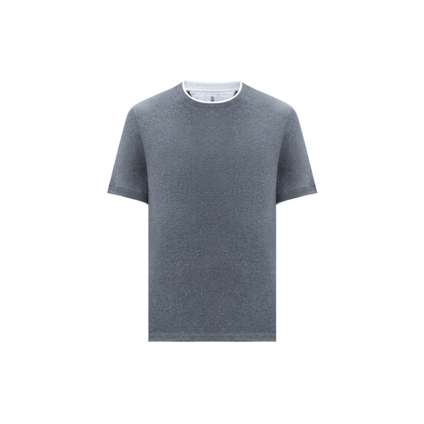 T-shirt ras du cou BRUNELLO CUCINELLI jersey coton gris elephant bord écru