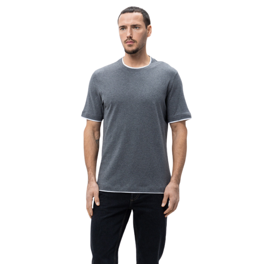 T-shirt ras du cou BRUNELLO CUCINELLI jersey coton gris elephant bord écru