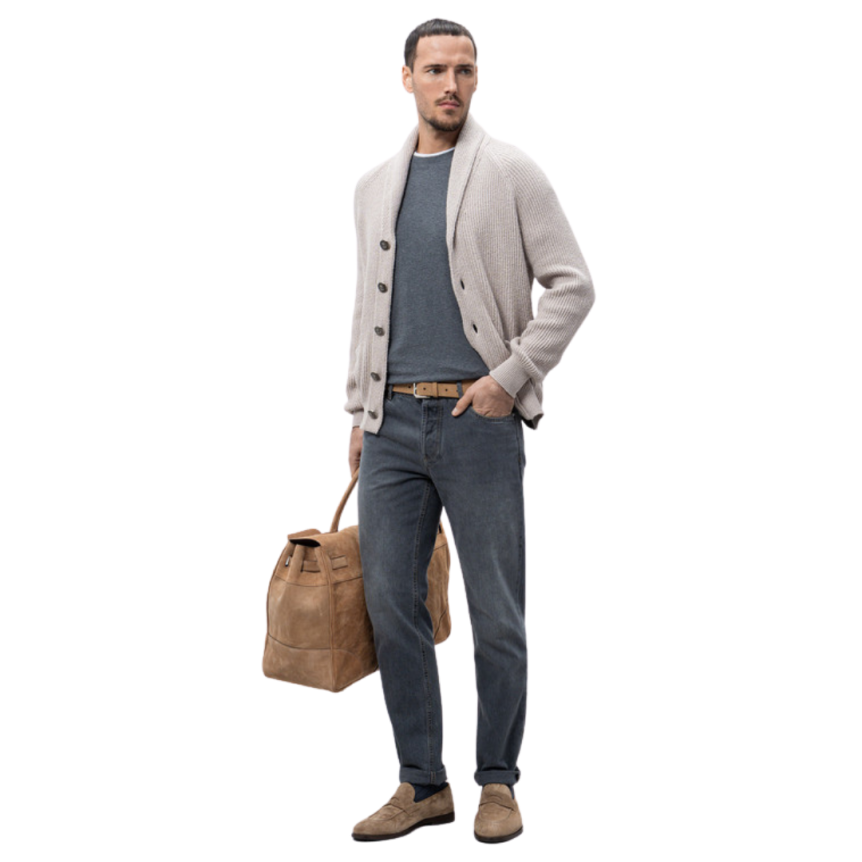 T-shirt ras du cou BRUNELLO CUCINELLI jersey coton gris elephant bord écru