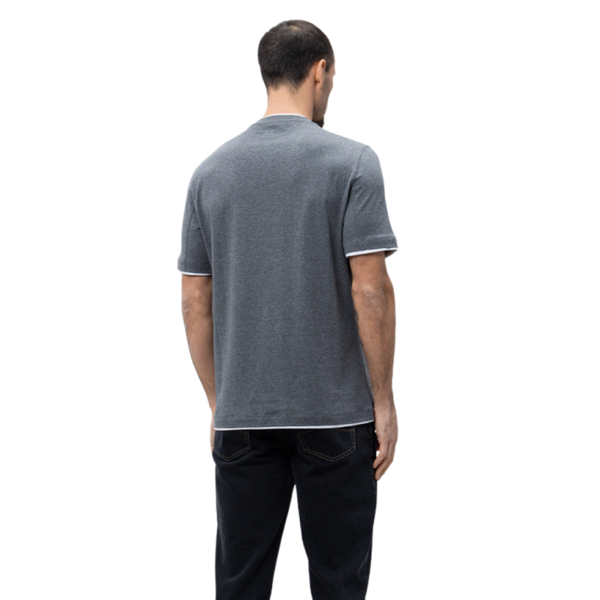 T-shirt ras du cou BRUNELLO CUCINELLI jersey coton gris elephant bord écru