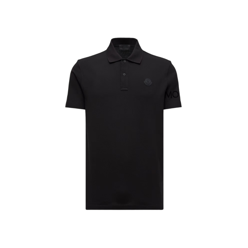 Polo MONCLER coton noir logo gomme écriture velours manche