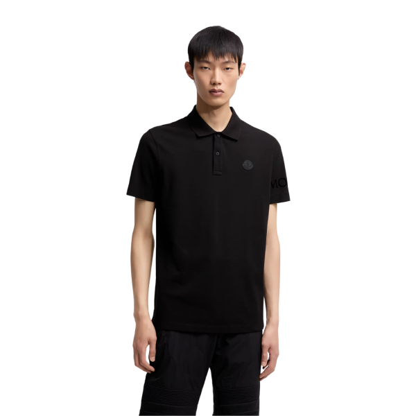 Polo MONCLER coton noir logo gomme écriture velours manche