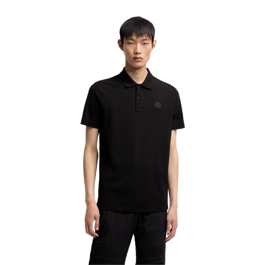 Polo MONCLER coton noir logo gomme écriture velours manche