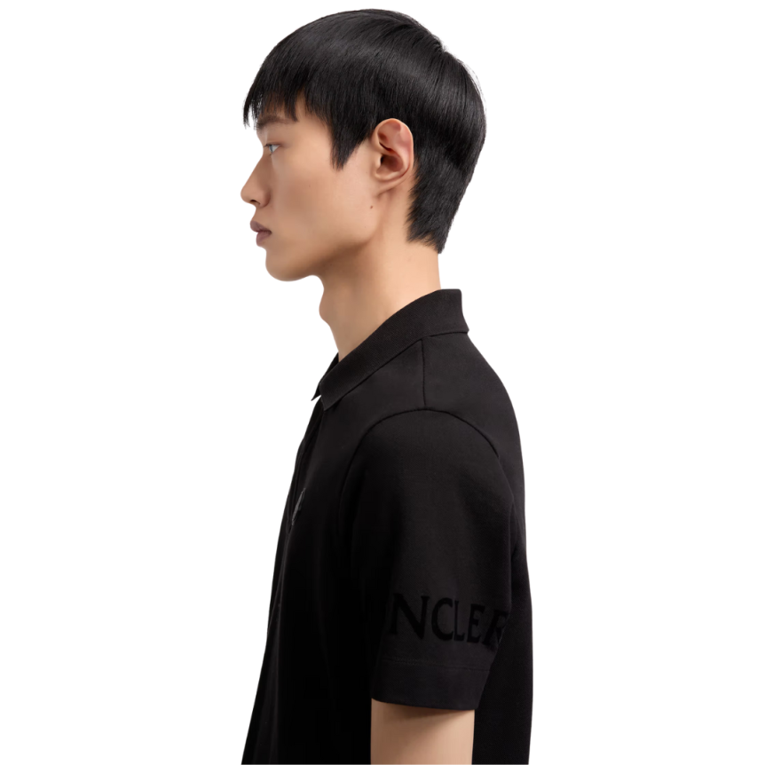 Polo MONCLER coton noir logo gomme écriture velours manche
