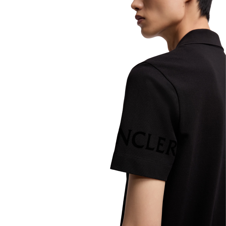 Polo MONCLER coton noir logo gomme écriture velours manche