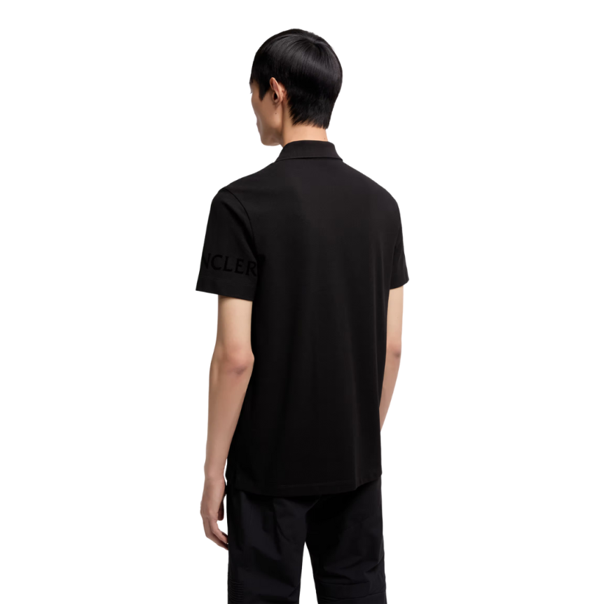 Polo MONCLER coton noir logo gomme écriture velours manche