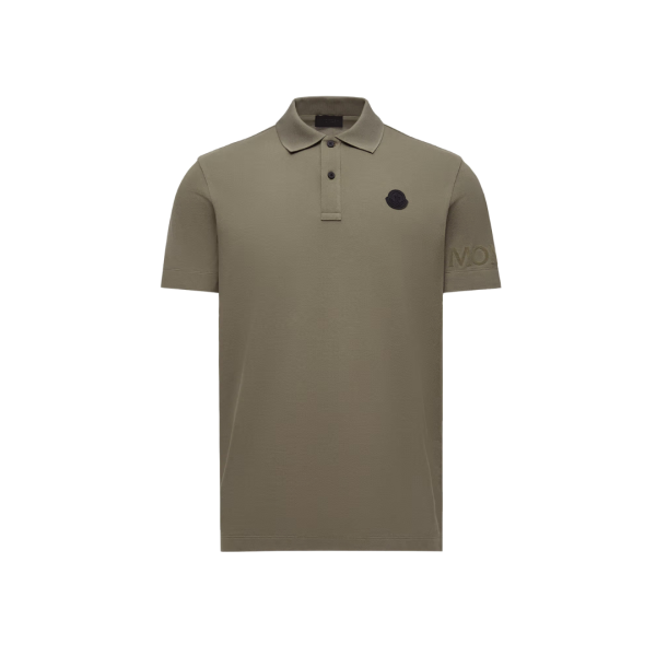Polo MONCLER coton kaki logo gomme écriture velours manche
