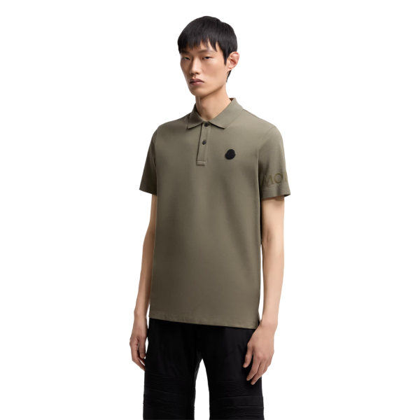 Polo MONCLER coton kaki logo gomme écriture velours manche