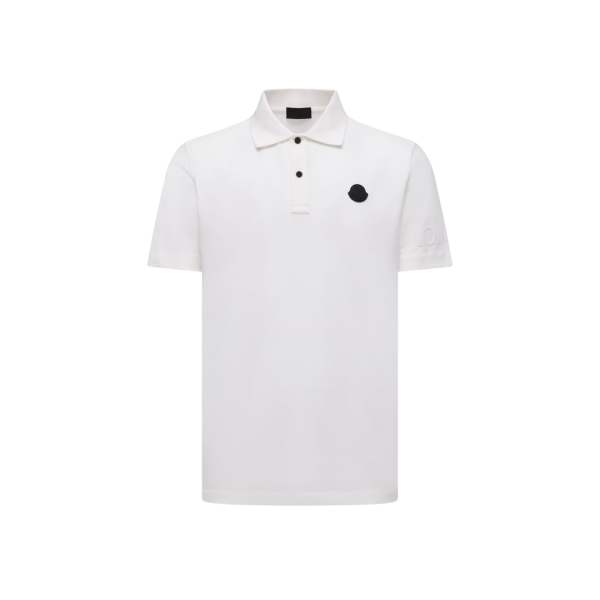Polo MONCLER coton blanc logo gomme écriture velours manche