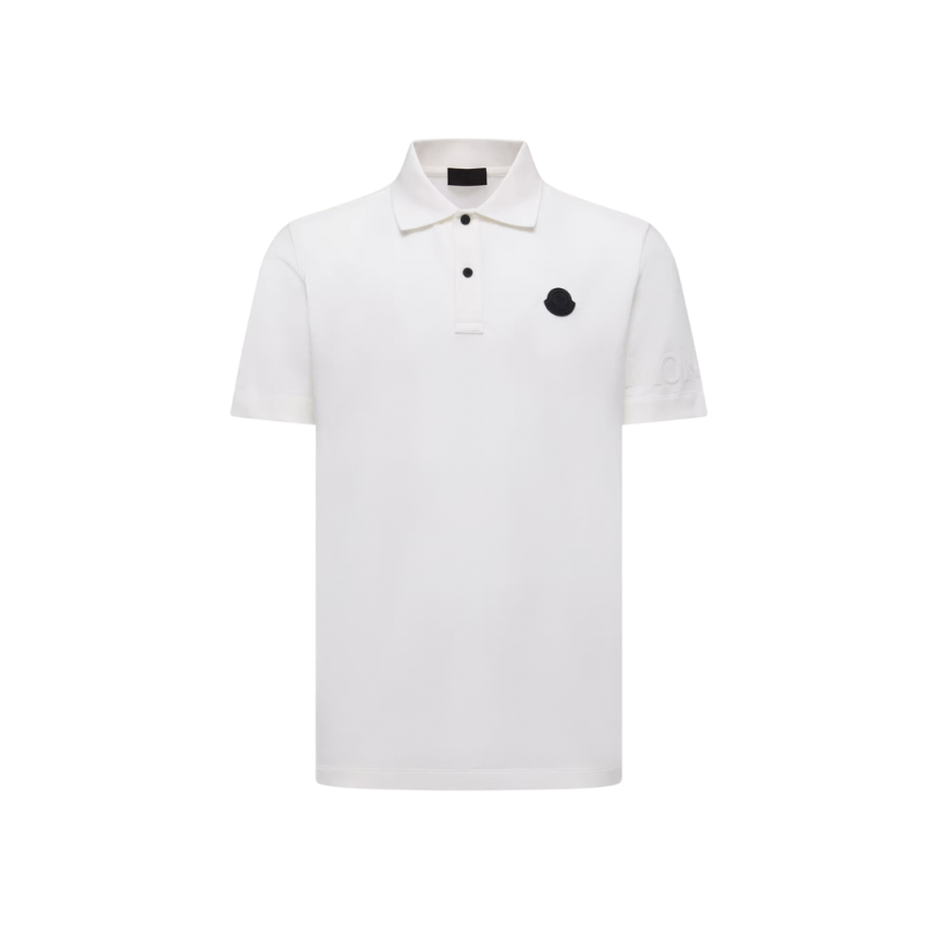 Polo MONCLER coton blanc logo gomme écriture velours manche