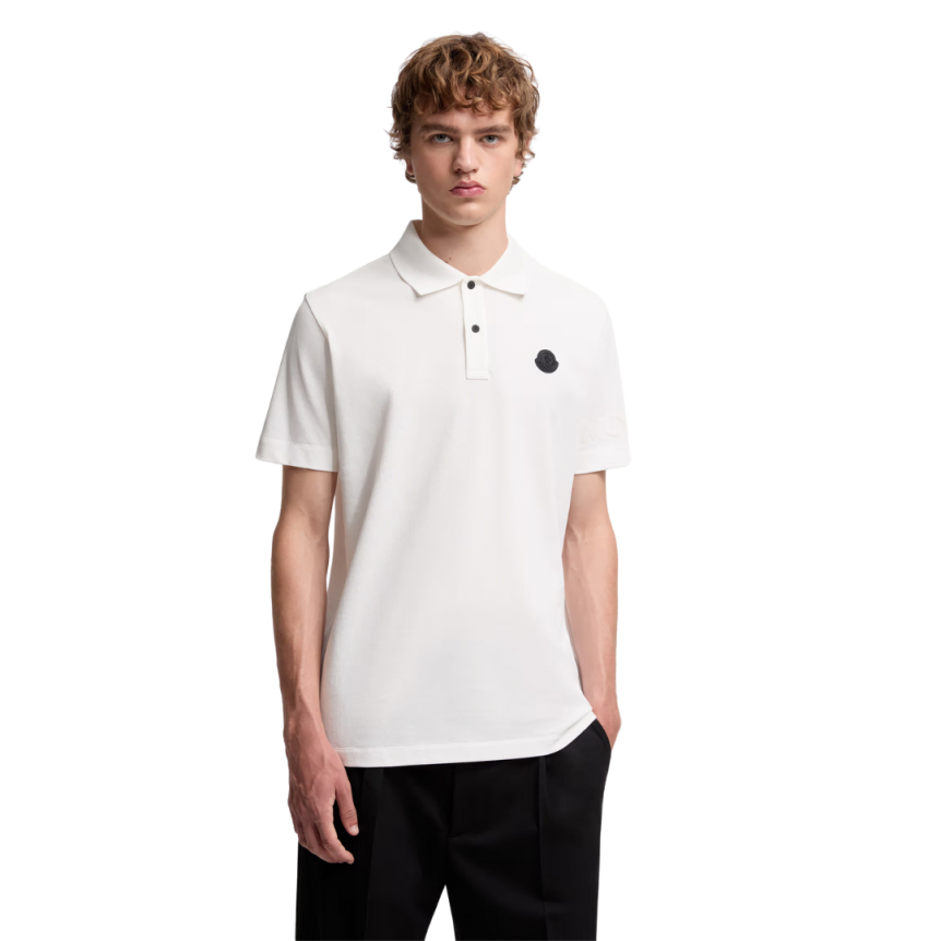 Polo MONCLER coton blanc logo gomme écriture velours manche