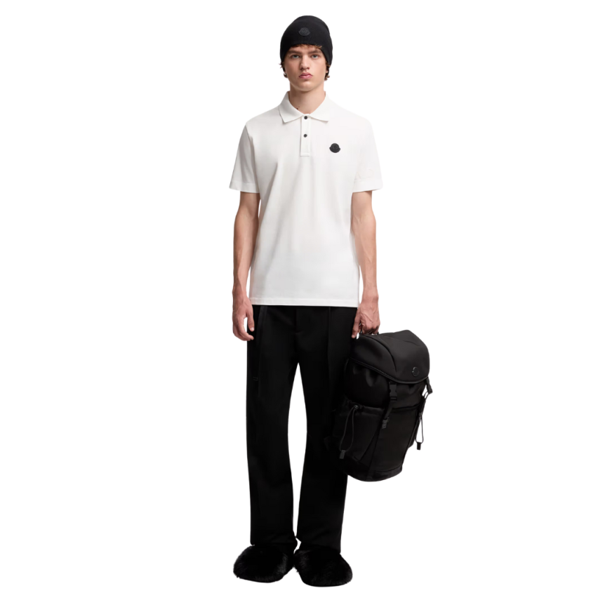 Polo MONCLER coton blanc logo gomme écriture velours manche