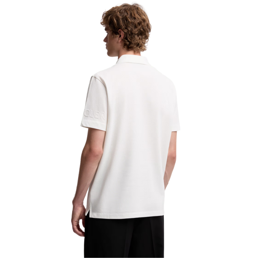 Polo MONCLER coton blanc logo gomme écriture velours manche