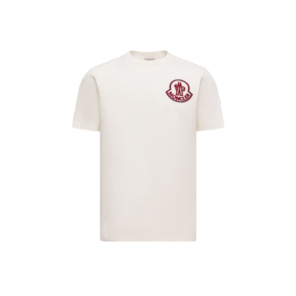 T-shirt MONCLER col rond coton blanc gros logo bleu rouge poitrine