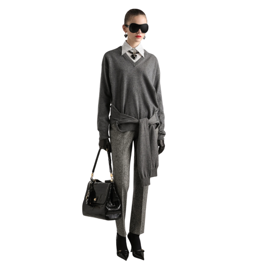 Chemise manche longue DOLCE & GABBANA coton soie blanc fine rayures marron