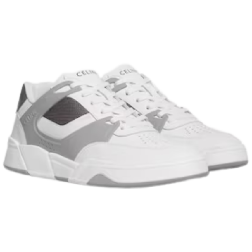 Baskets basses CELINE Trainer CT-09 cuir mesh blanc gris