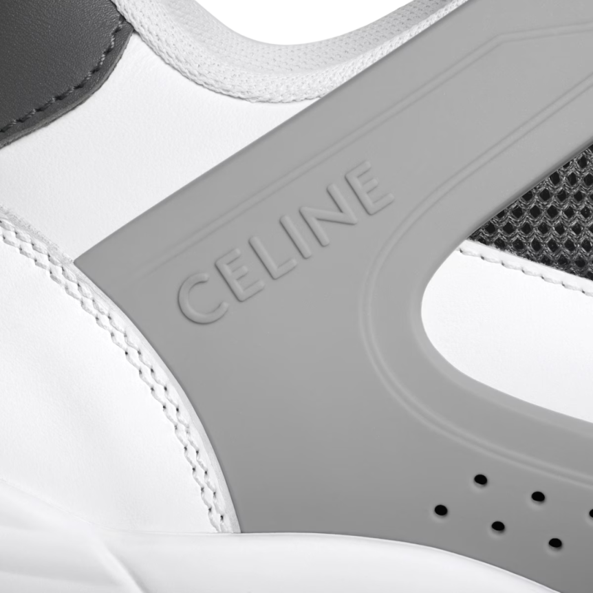 Baskets basses CELINE Trainer CT-09 cuir mesh blanc gris