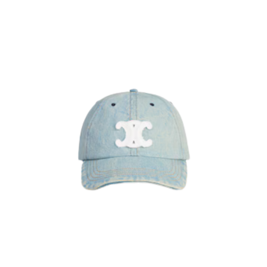 Casquette CELINE Triomphe coton denim bleu clair logo blanc