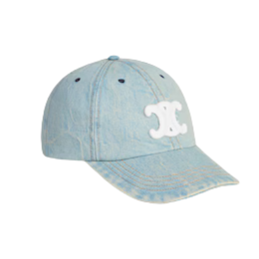 Casquette CELINE Triomphe coton denim bleu clair logo blanc