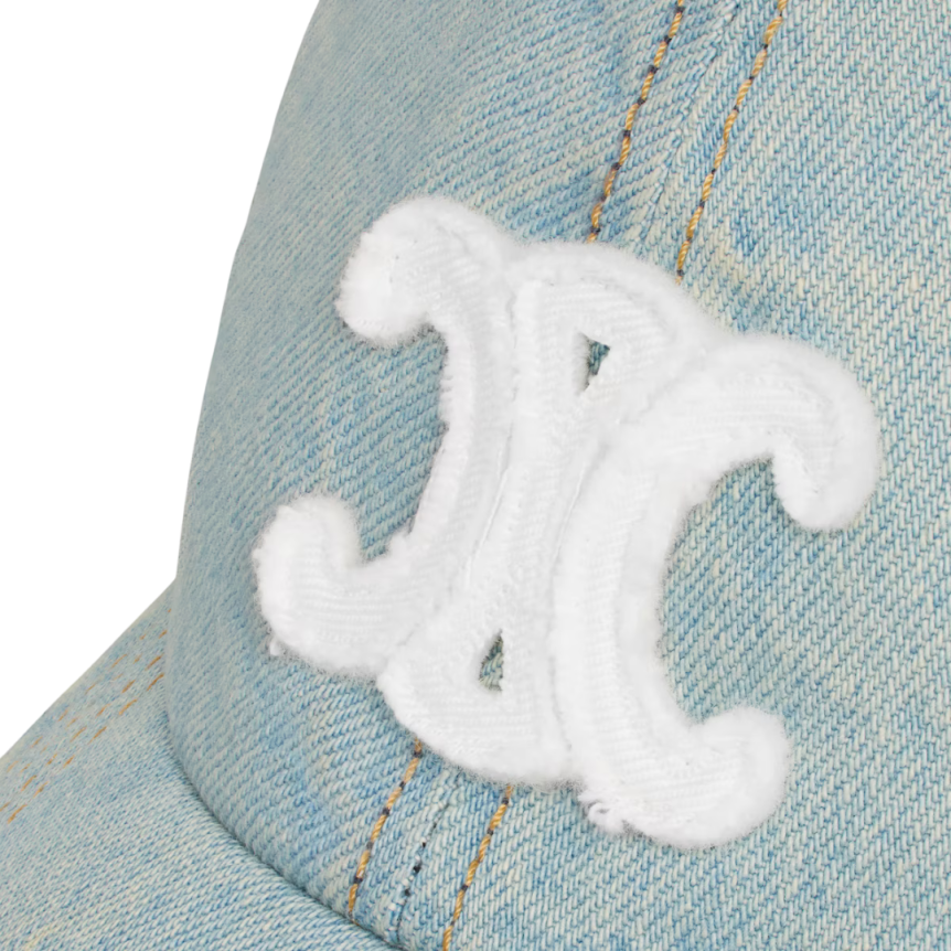 Casquette CELINE Triomphe coton denim bleu clair logo blanc