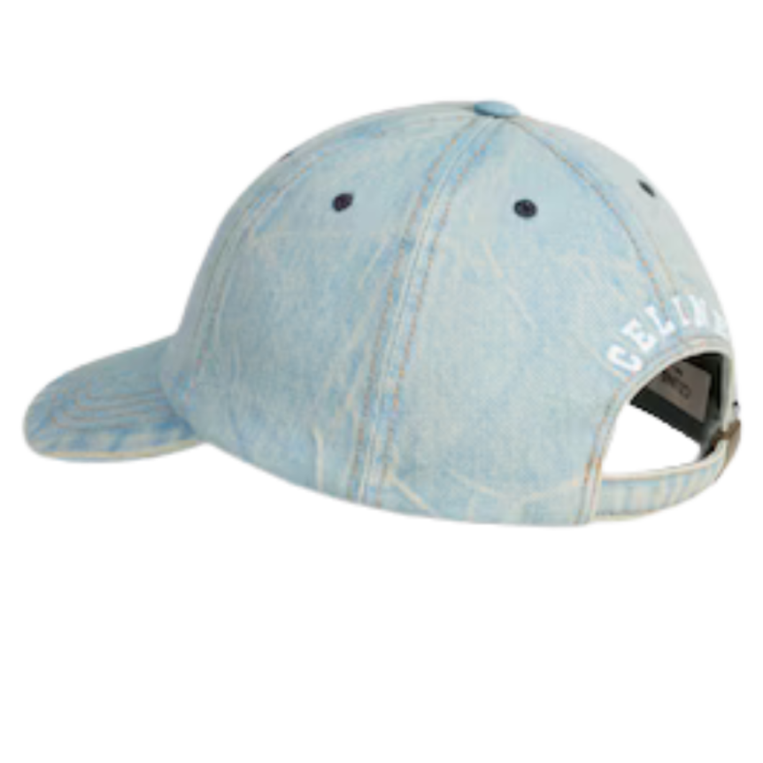 Casquette CELINE Triomphe coton denim bleu clair logo blanc