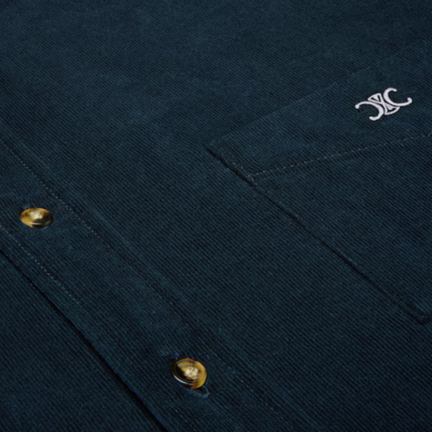 Surchemise large CELINE coton velours côtelé bleu marine poche poitrine