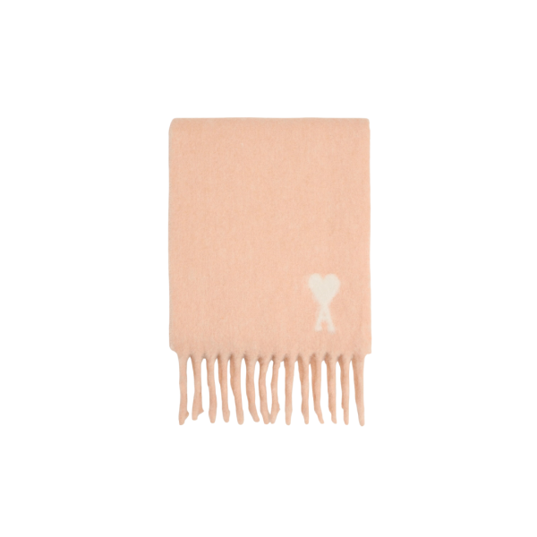 Echarpe oversize AMI Paris laine alpaga mélangé rose cœur blanc