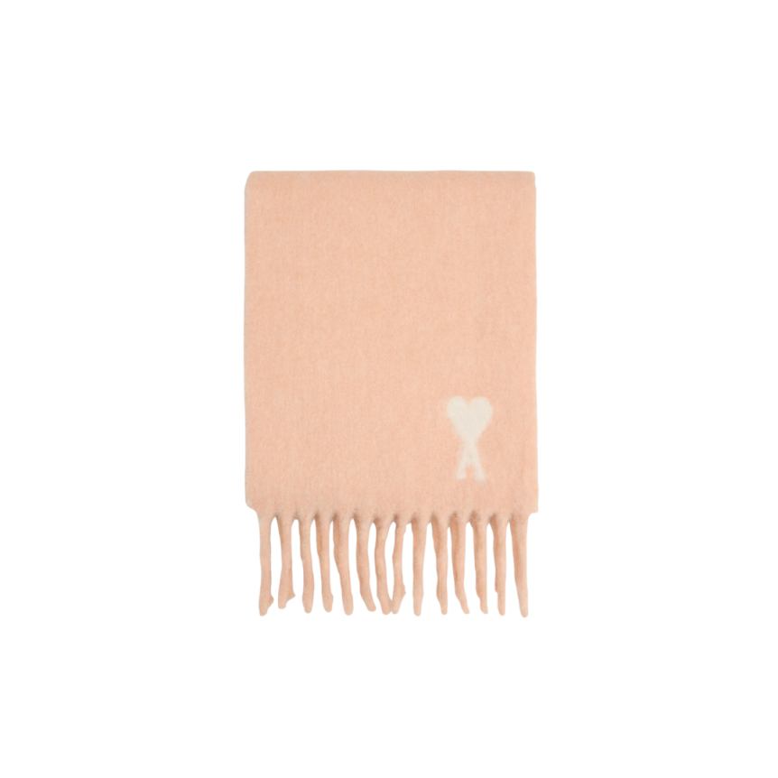 Echarpe oversize AMI Paris laine alpaga mélangé rose cœur blanc